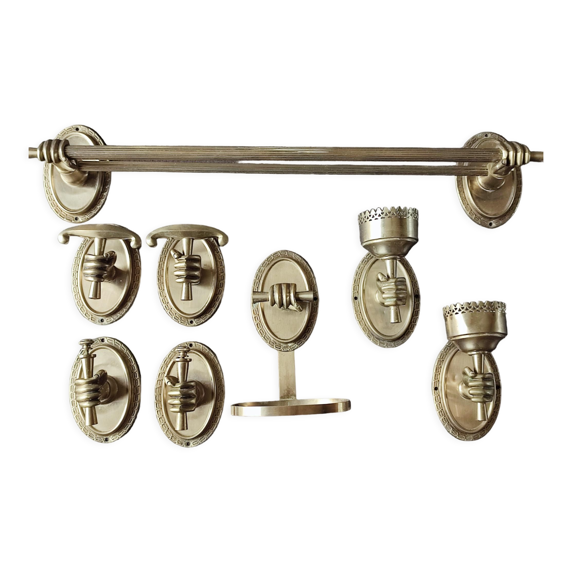Ensemble de support salle de bain en métal et bronze vintage
