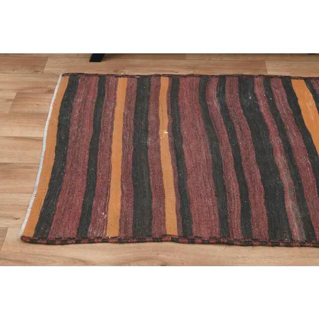 Vintage Turkish Striped Orange Purple Runner Rug 107x233