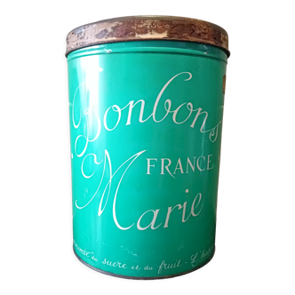 Boîte publicitaire en tôle lithographiée " Bonbons Marie France - Pierrot Gourmand "