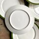 6 flat plates in white, green and gold porcelain