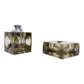 Space Age ashtray and table lighter in smoked Murano, Antonio Imperatore