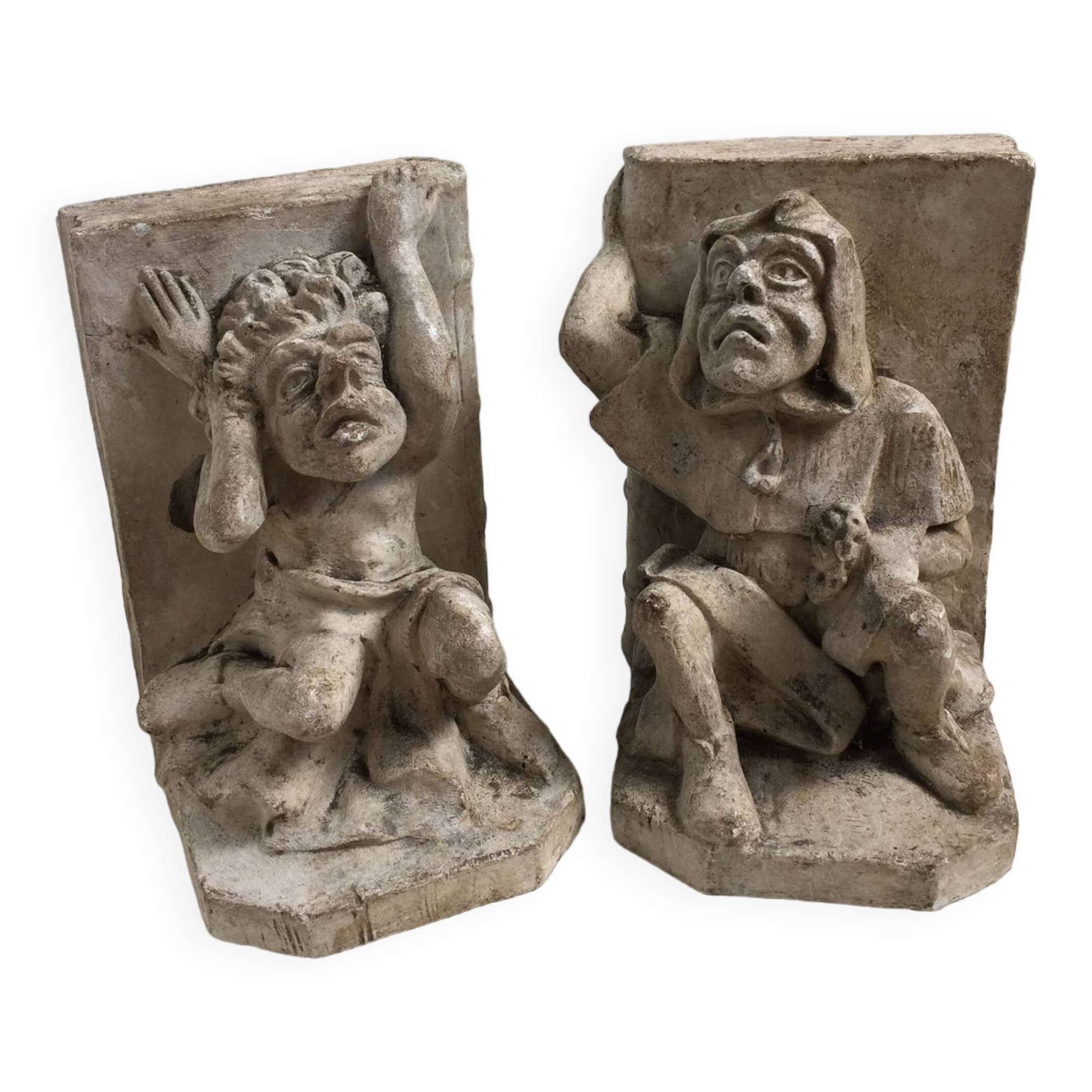 Pair of plaster bookends Gargoyles M. Brown Orléans