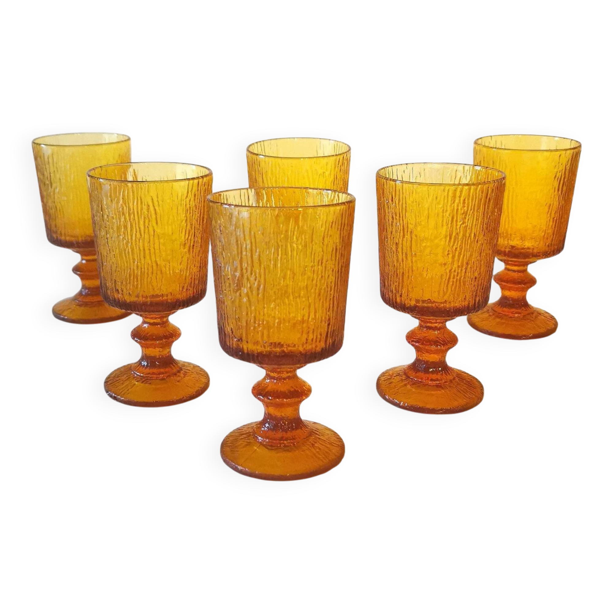 6 verres à pied en verre ambré, Codec années 70