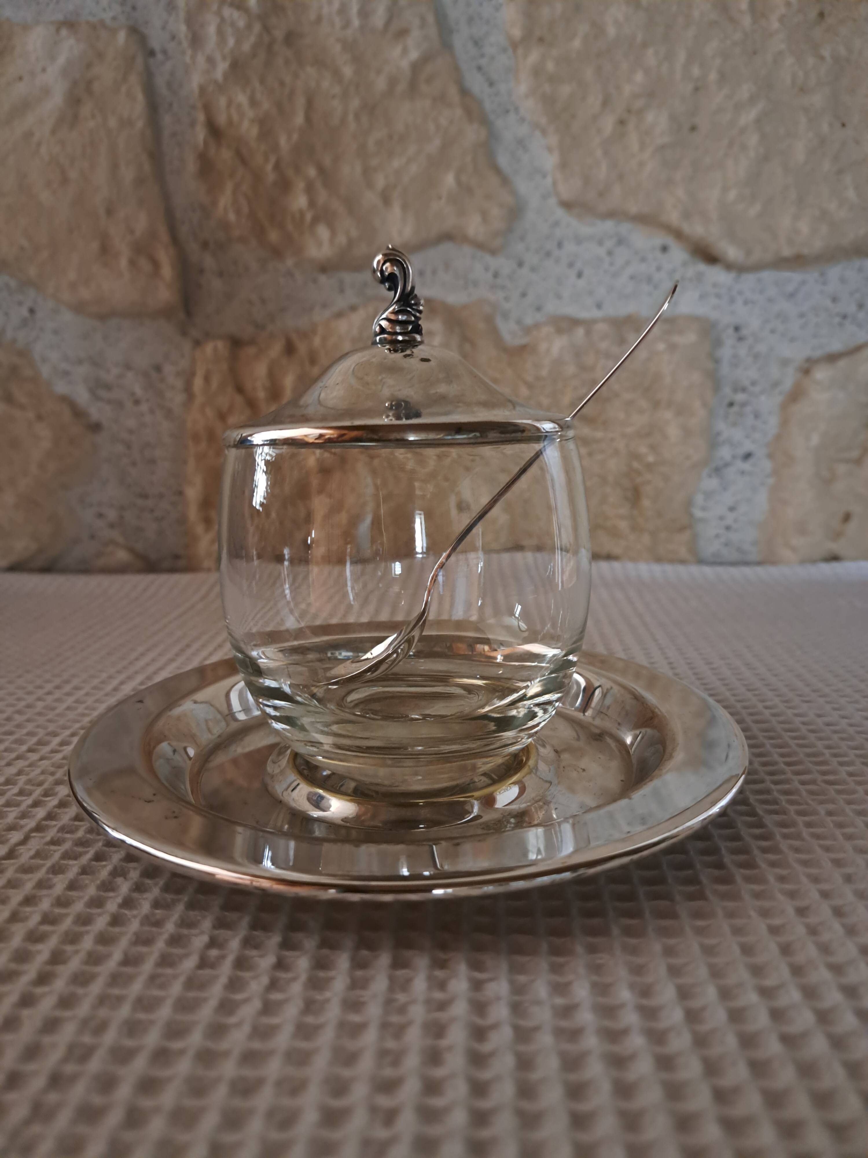 old Oneida glass and silver metal jam maker