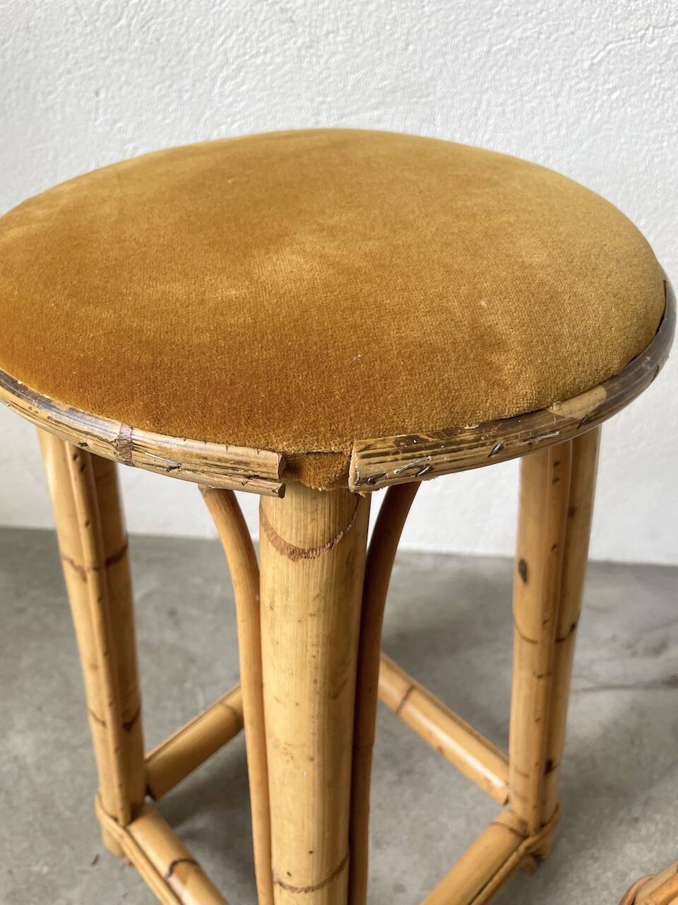 Set of three rattan high stools