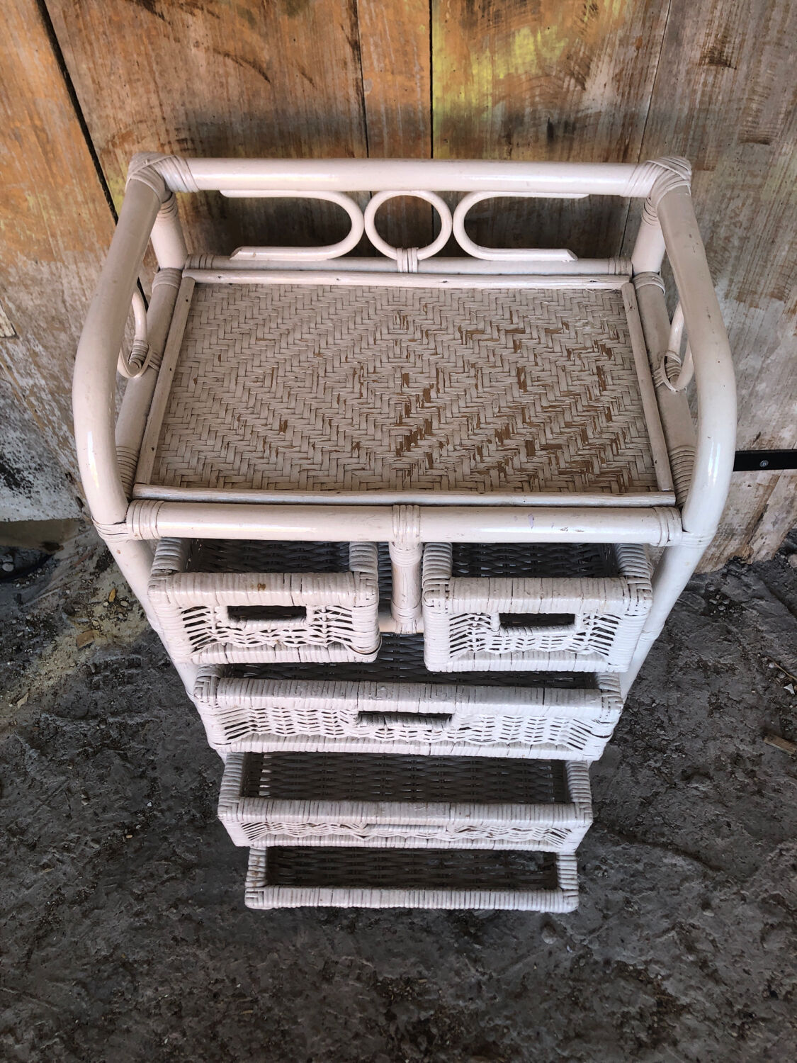 Lot 3 meubles commodes rotin blanc vintage