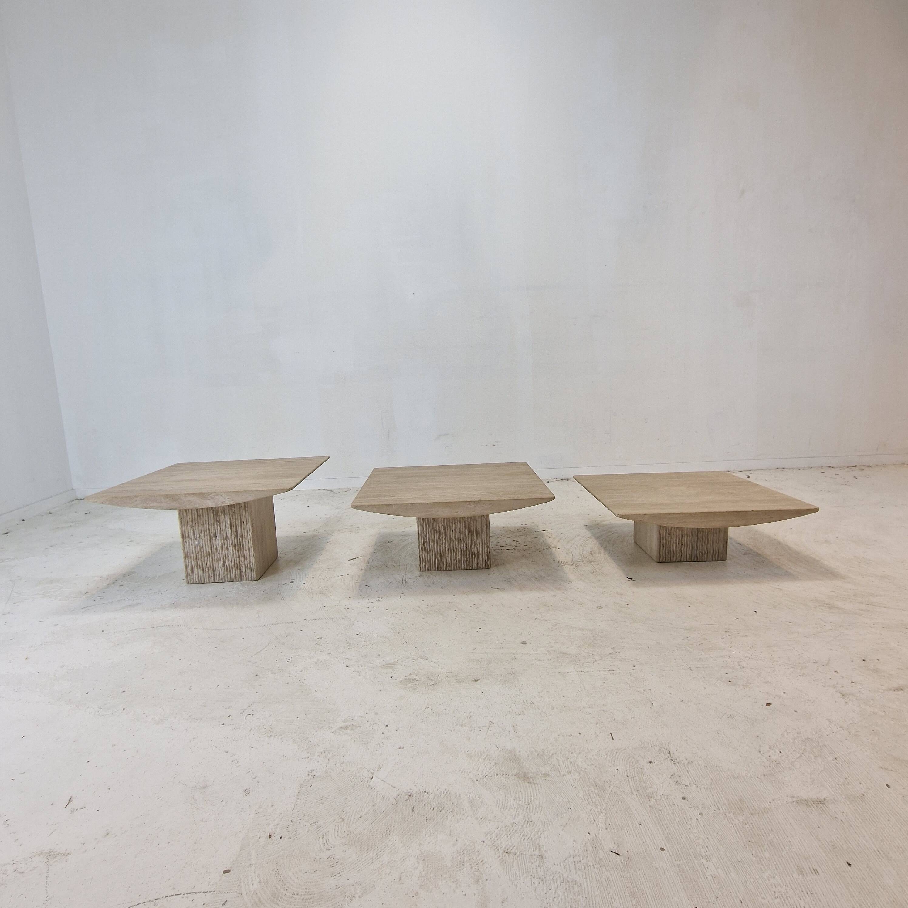 Set of 3 Italian Travertine Coffee or Side Tables, 1980s