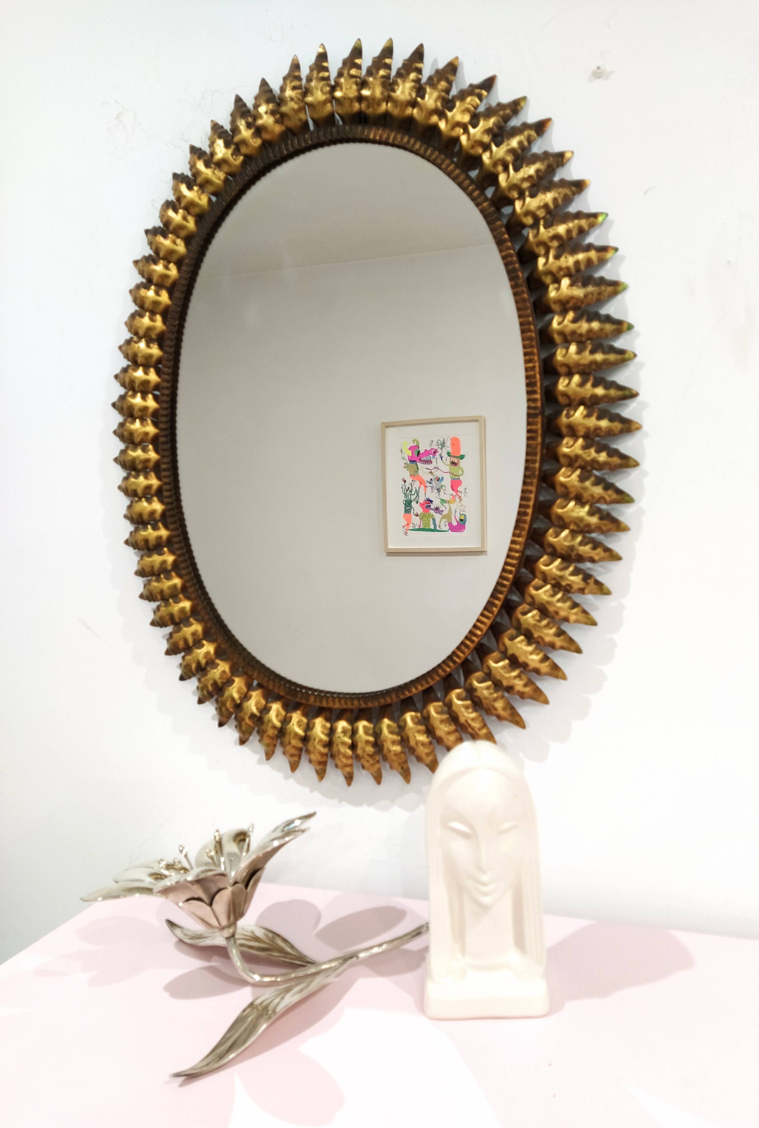 Vintage gold metal sun mirror 1960