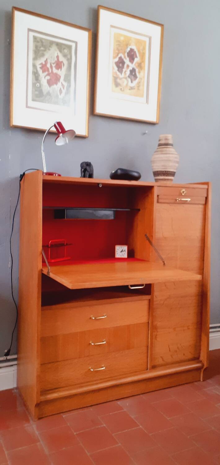Meuble de bureau vintage année 50 en chêne