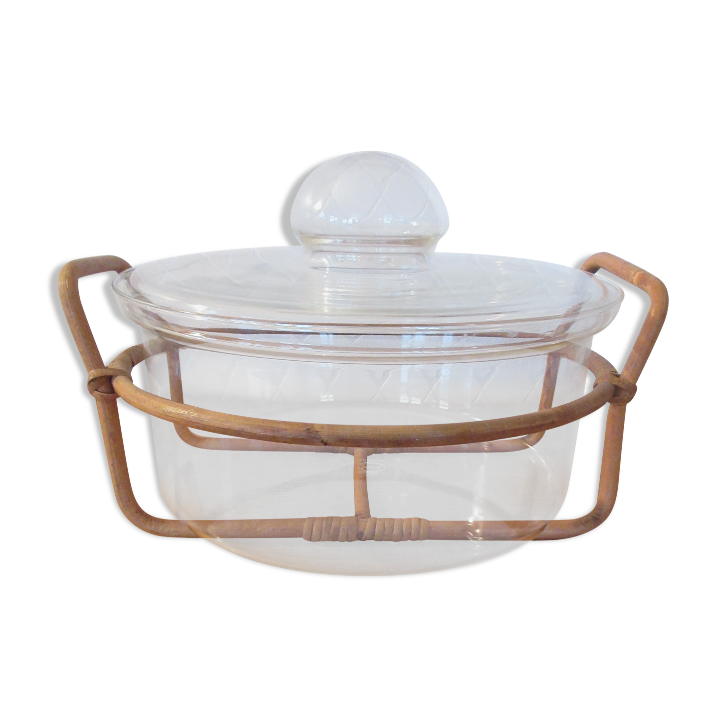 Vintage Bodum glass and rattan vegetable