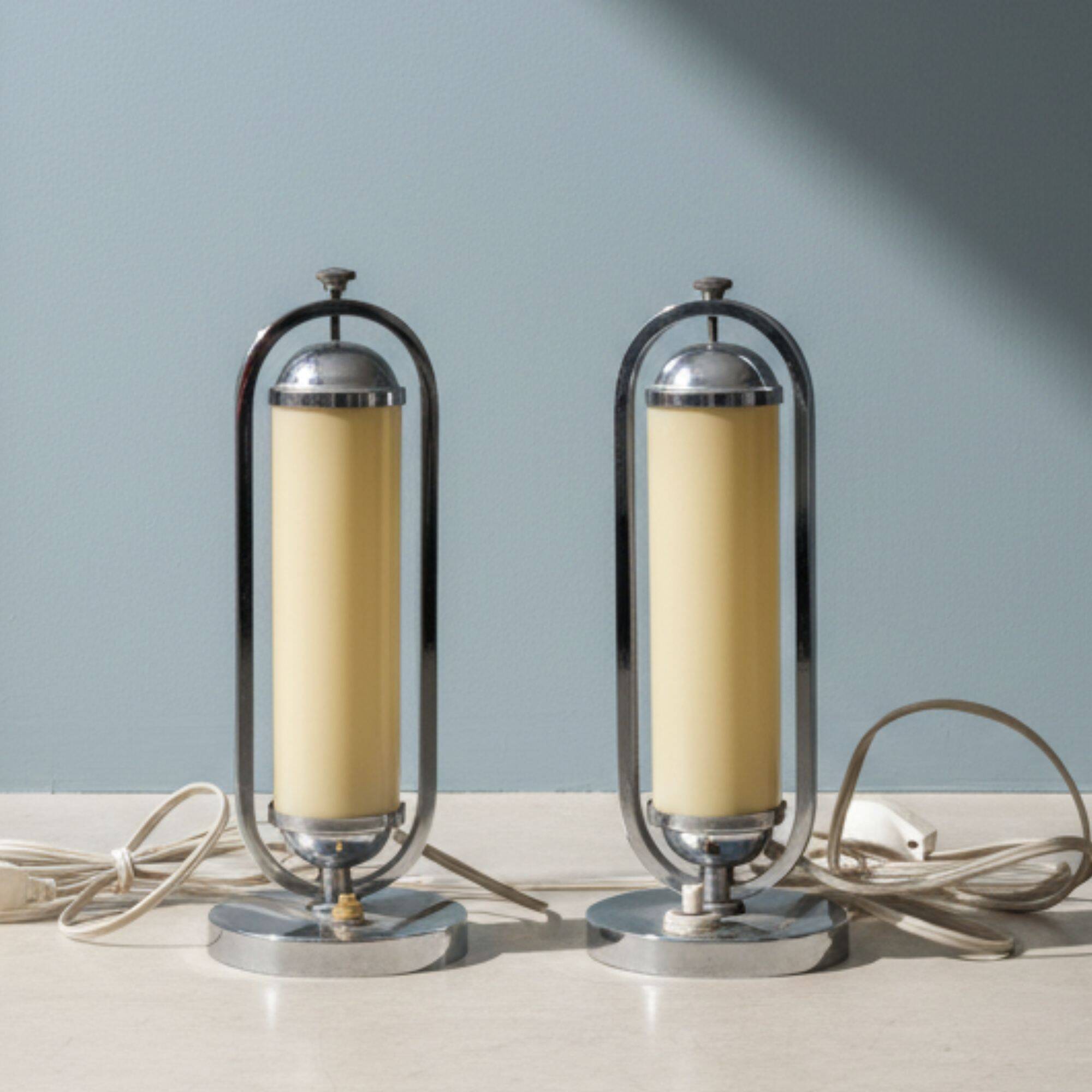 Pair of Bauhaus functionalist chrome table lamps, Czechoslovakia 1930s