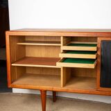Extra long Danish sideboard, teak, oak, leatherette, 280 cm, Arne Hovmand-Olsen