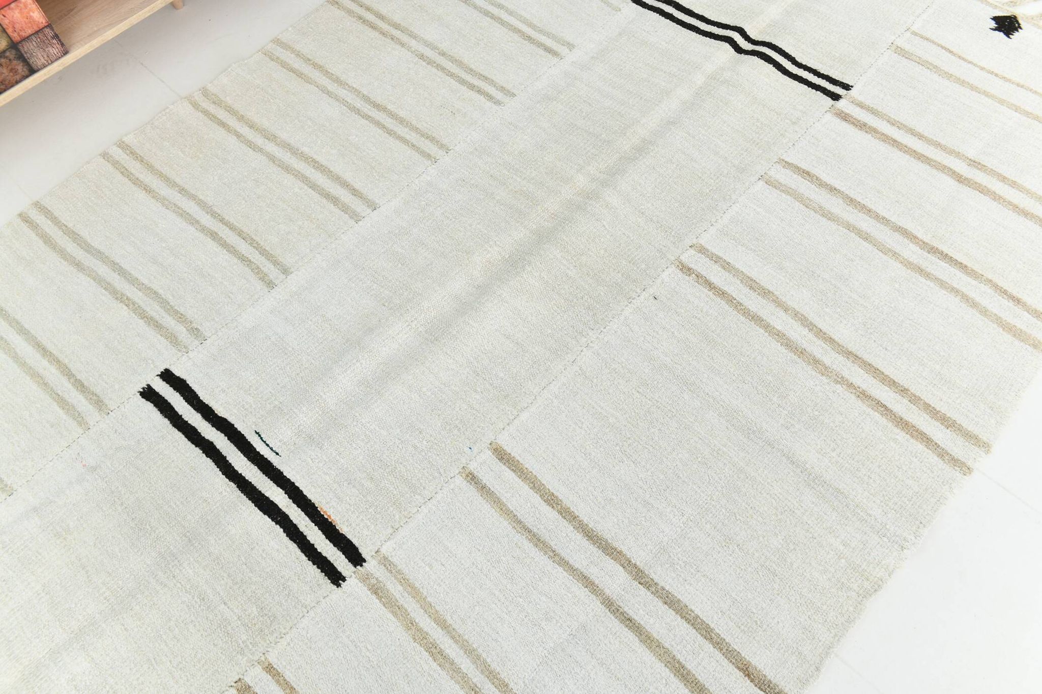 Kilim Turc Écru à Rayures, Style Scandinave, Salon et Chambre, 176x252Cm
