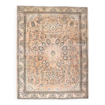 1970s Vintage Persian Handmade Wool Cotton Light Brown Area Rug 276x356