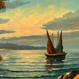 Tableau ancien HST Signé Morel, bateau en bord de mer
