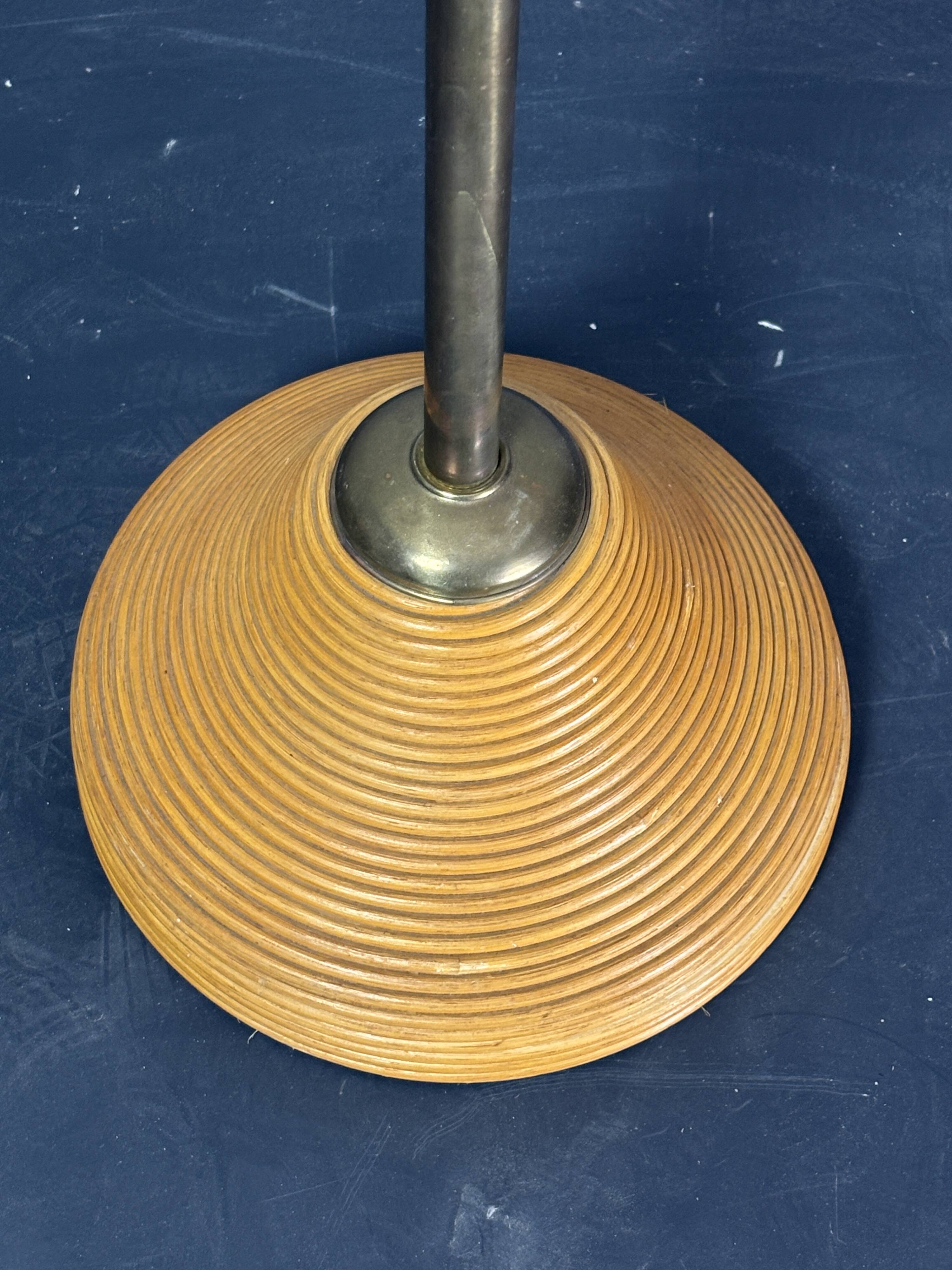 Italian Adjustable Floor Lamp in Pencil Reed Rattan Bamboo and Brass, 1970s