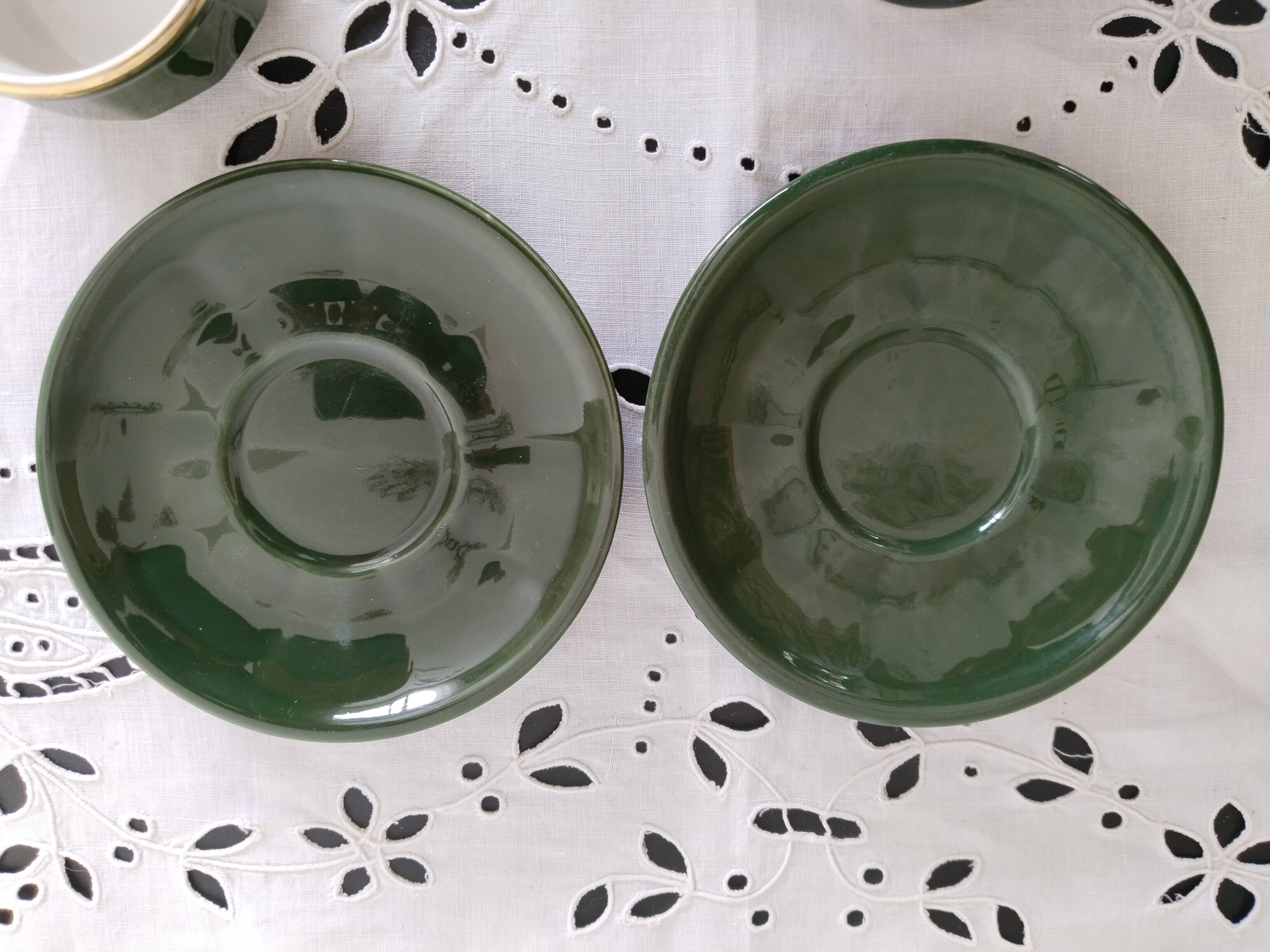 Apilco bistro coffee cups, green and gold