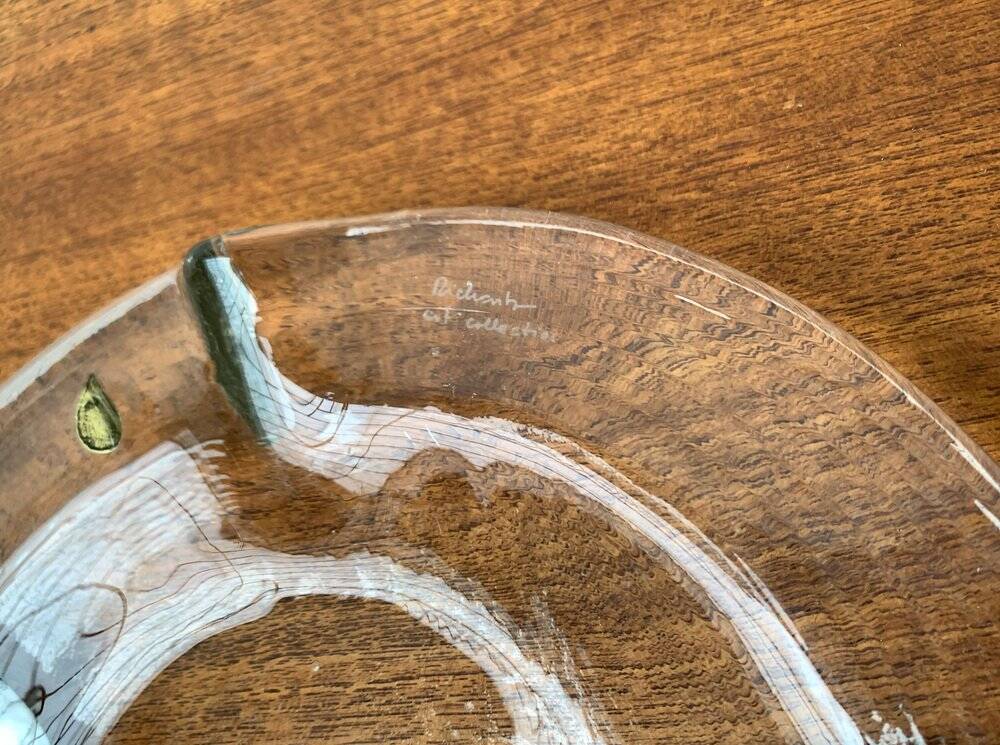 German Vintage Art Collection Richartz Plate and Bowl in Glass by Hans Jürgen Richartz for Mathildenhütte, Solingen, Set of 2