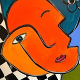 Portrait moderne et abstrait signé Quili