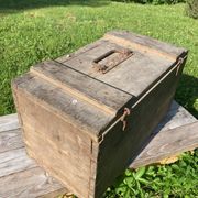 Old wooden and zinc crate, with handles. 1900, heating system