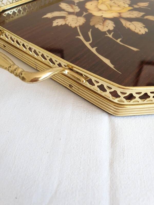 1950s marquetry and brass tabletop