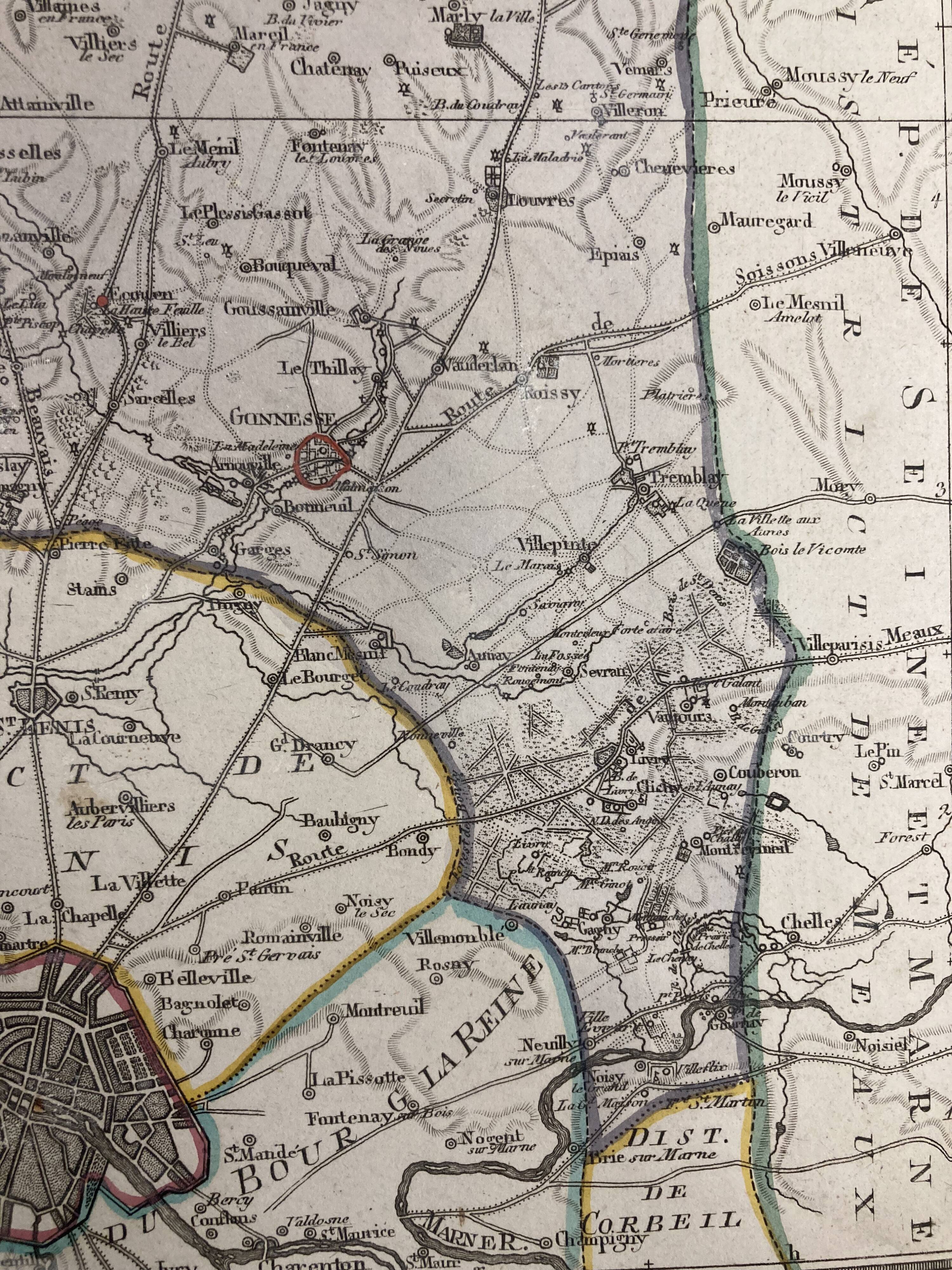Old map of Pontoise and Gonesse
