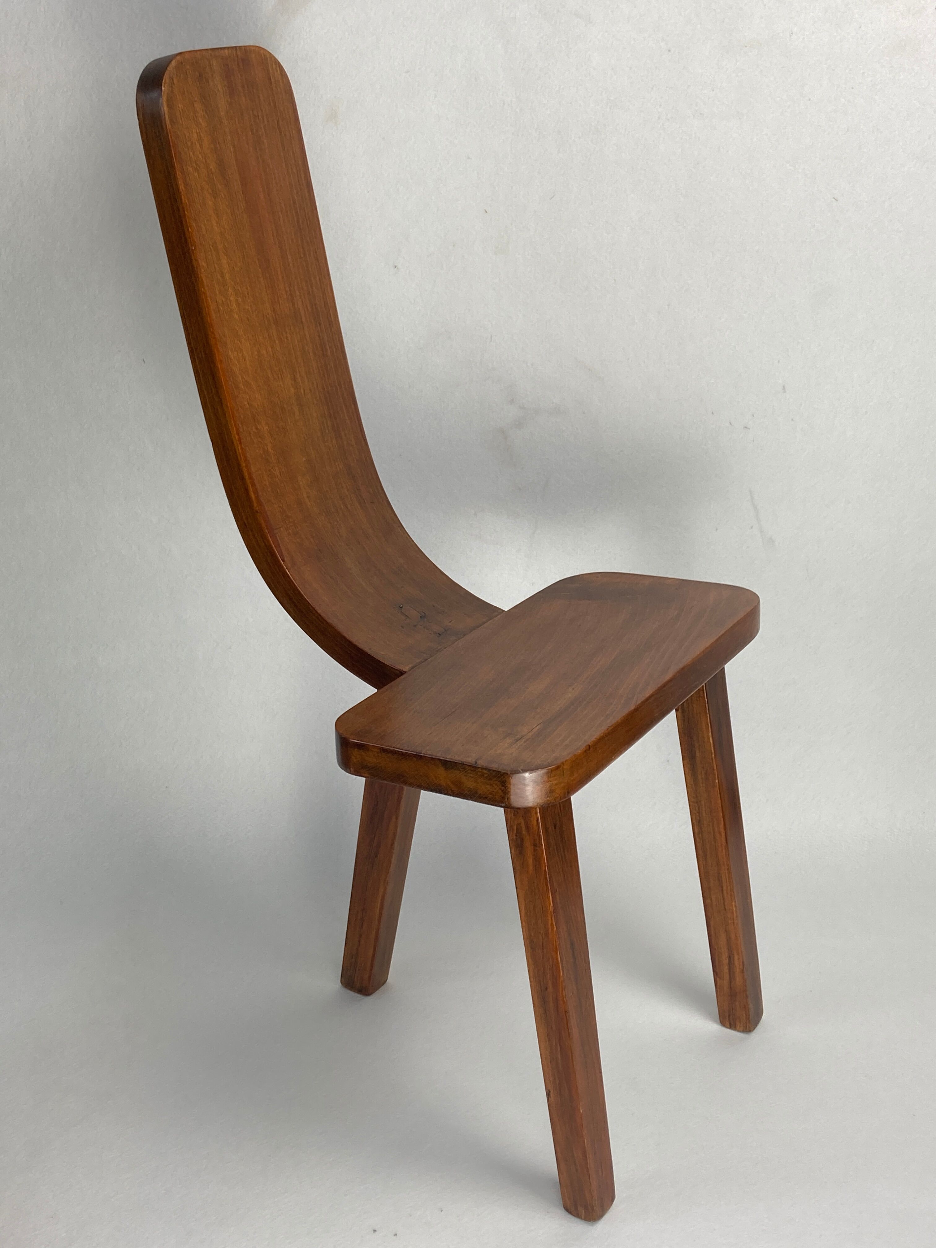 Brutalist low tripod milking stool or side chair Spain ca 1950s