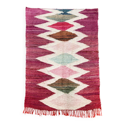 Tapis berbère Kilim Boucherouite rose à losanges colorés 306x171cm