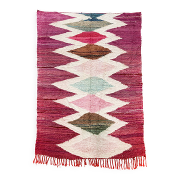 Berber carpet Kilim Boucherouite pink with colored diamonds 306x171cm