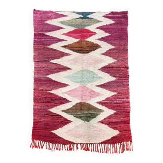 Berber carpet Kilim Boucherouite pink with colored diamonds 306x171cm