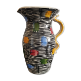 Vintage ceramic pitcher with brightly colored patterns West Germany 118.