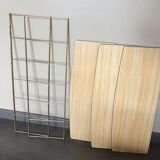 String shelf with wooden trays and formica