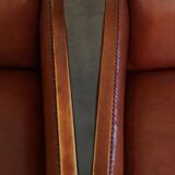 Majestic, luxurious set of 4 cognac-colored cowhide leather Art Deco design armchairs