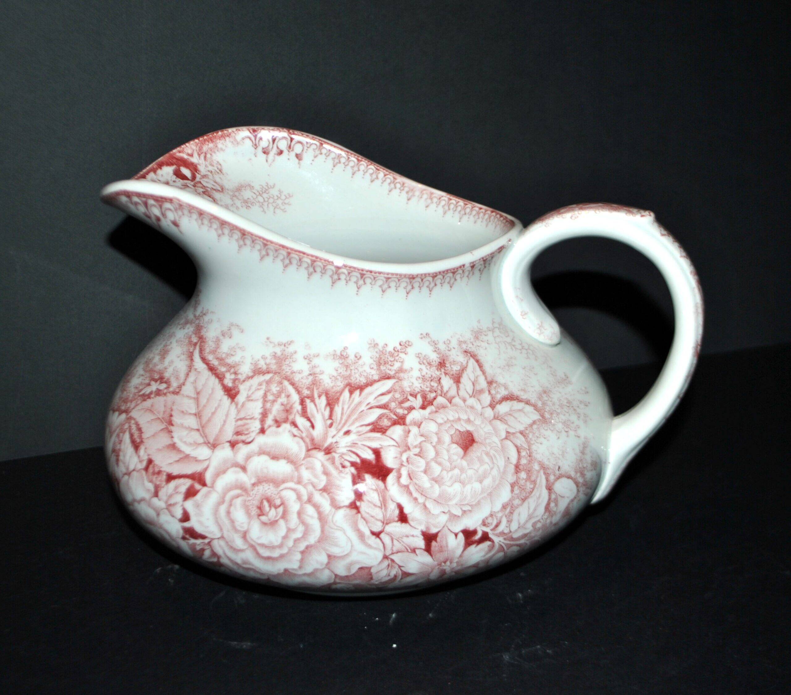 Pexonne earthenware vase/jug with a red floral rustic design