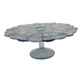 Pie dish or cake on foot blue molded glass