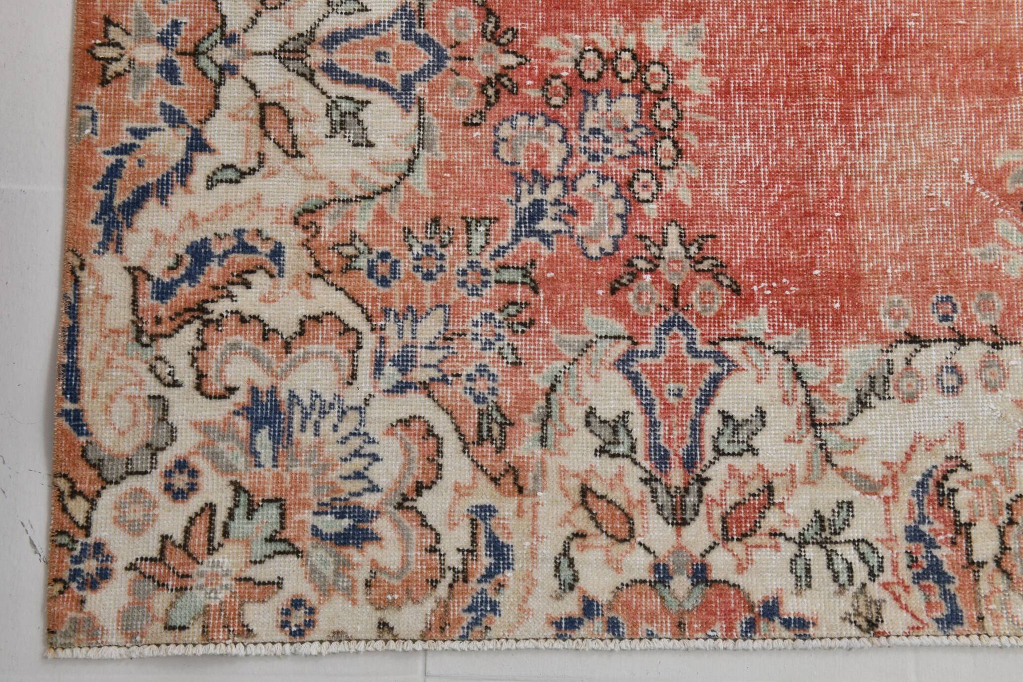 Red & Orange Large Turkish Vintage Rug, 261x351Cm