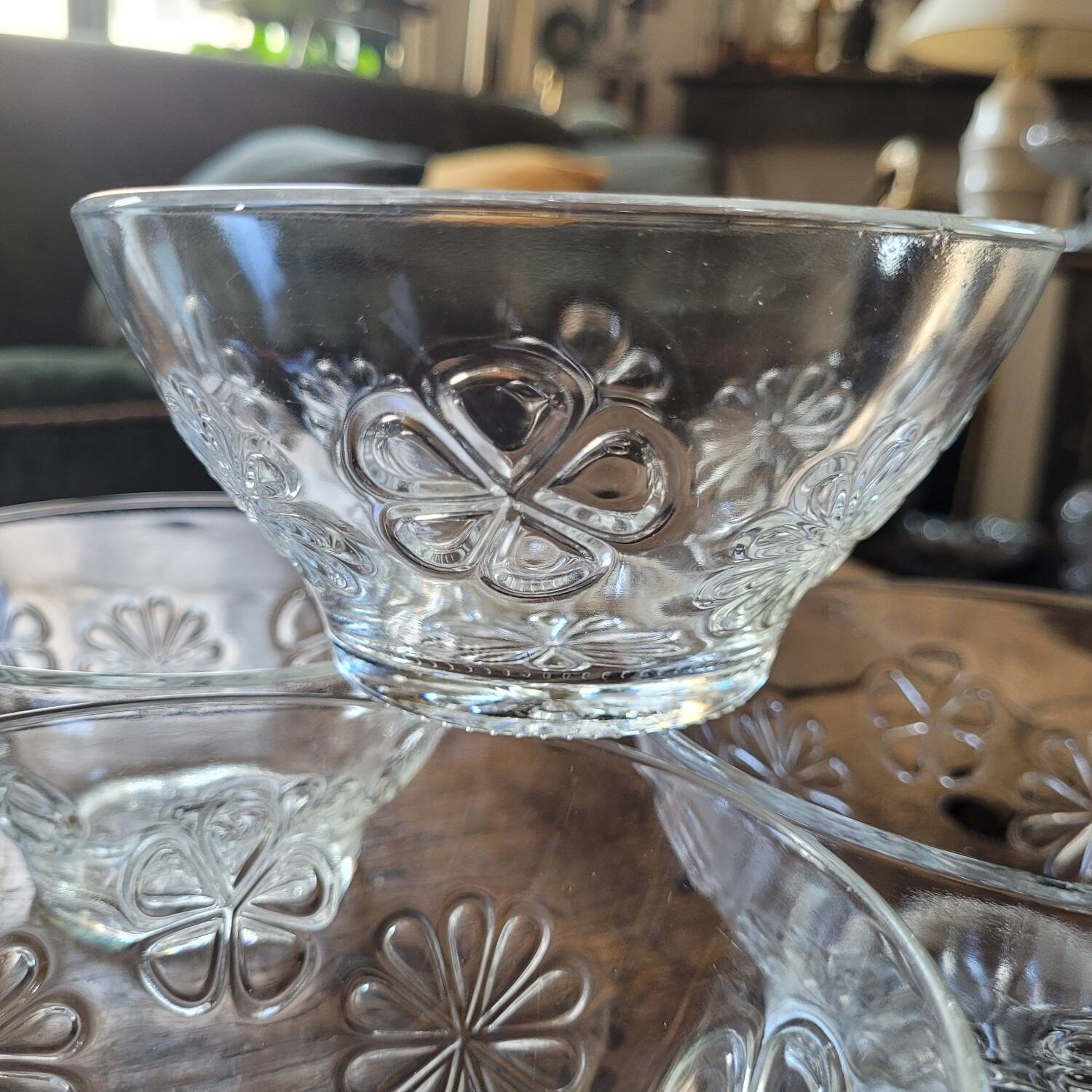 Set of 5 Moulded Glass Bowls with Floral Decoration – Circa 1970