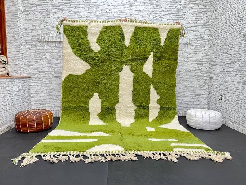 Green Moroccan Rug - Handmade Berber Wool Rug, 150/250CM