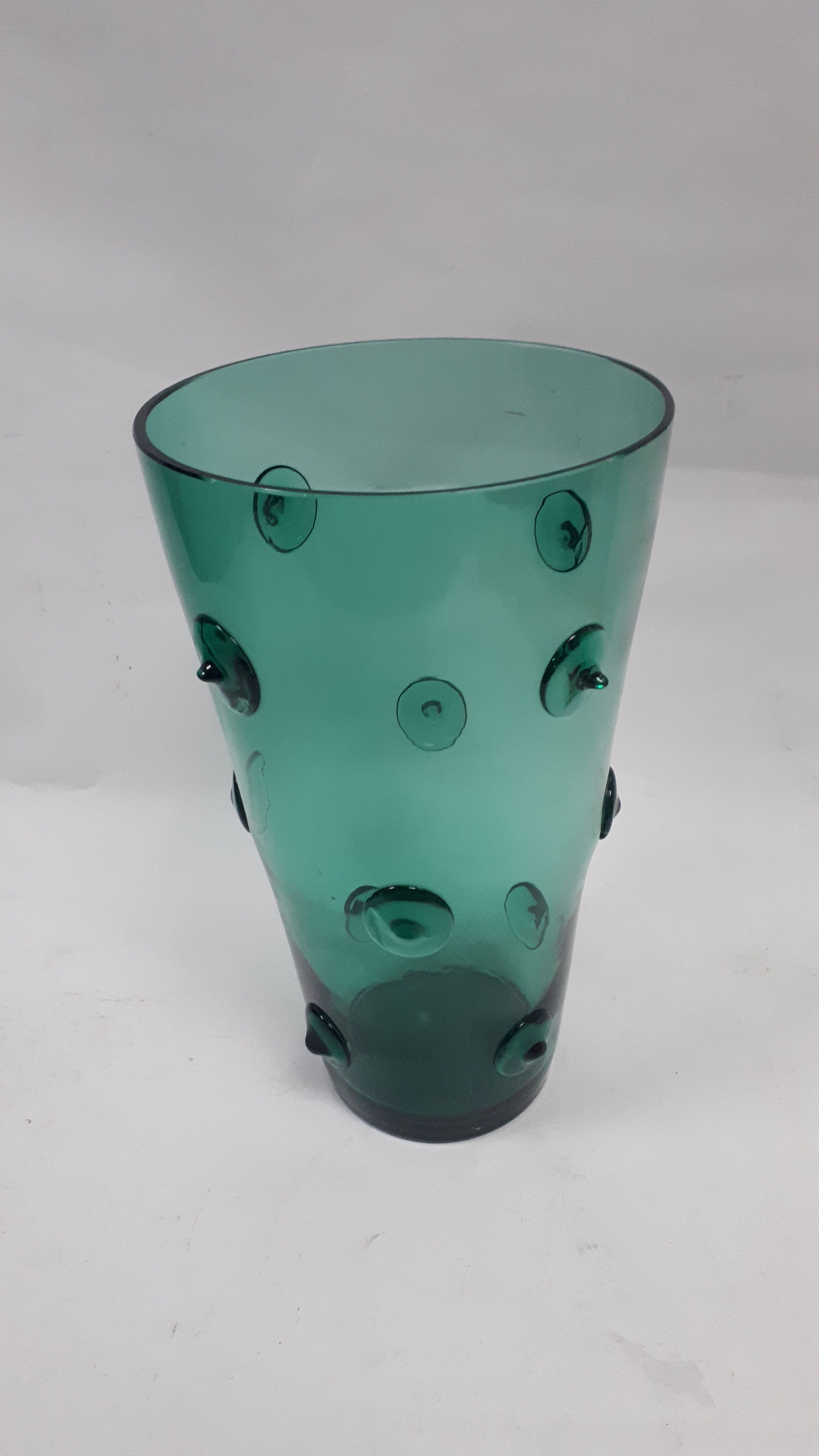 large vase glass vintage style Murano 1970 1980 green transparent relief decoration