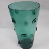 large vase glass vintage style Murano 1970 1980 green transparent relief decoration