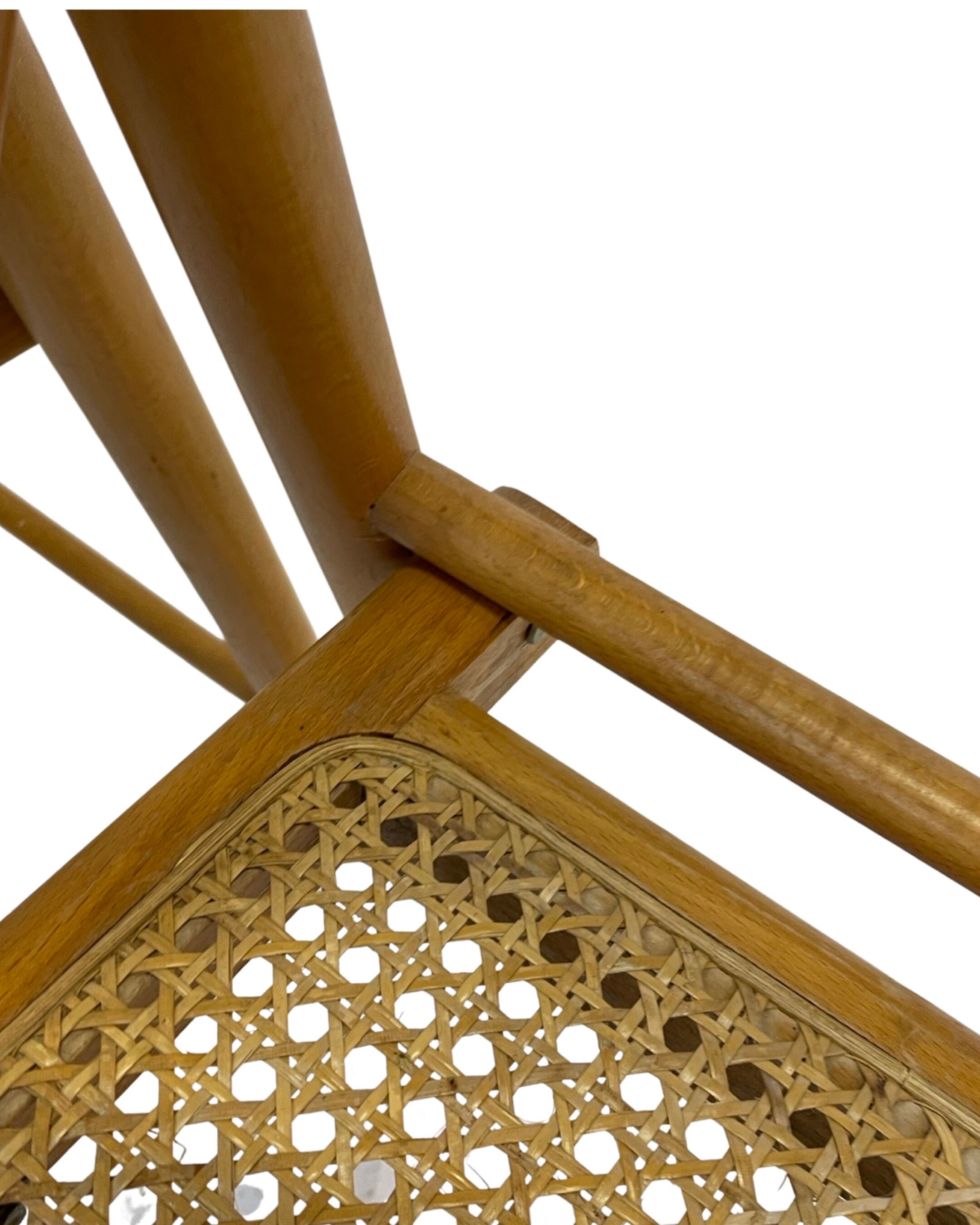 Set of four vintage folding chairs with webbing and wood 1970s