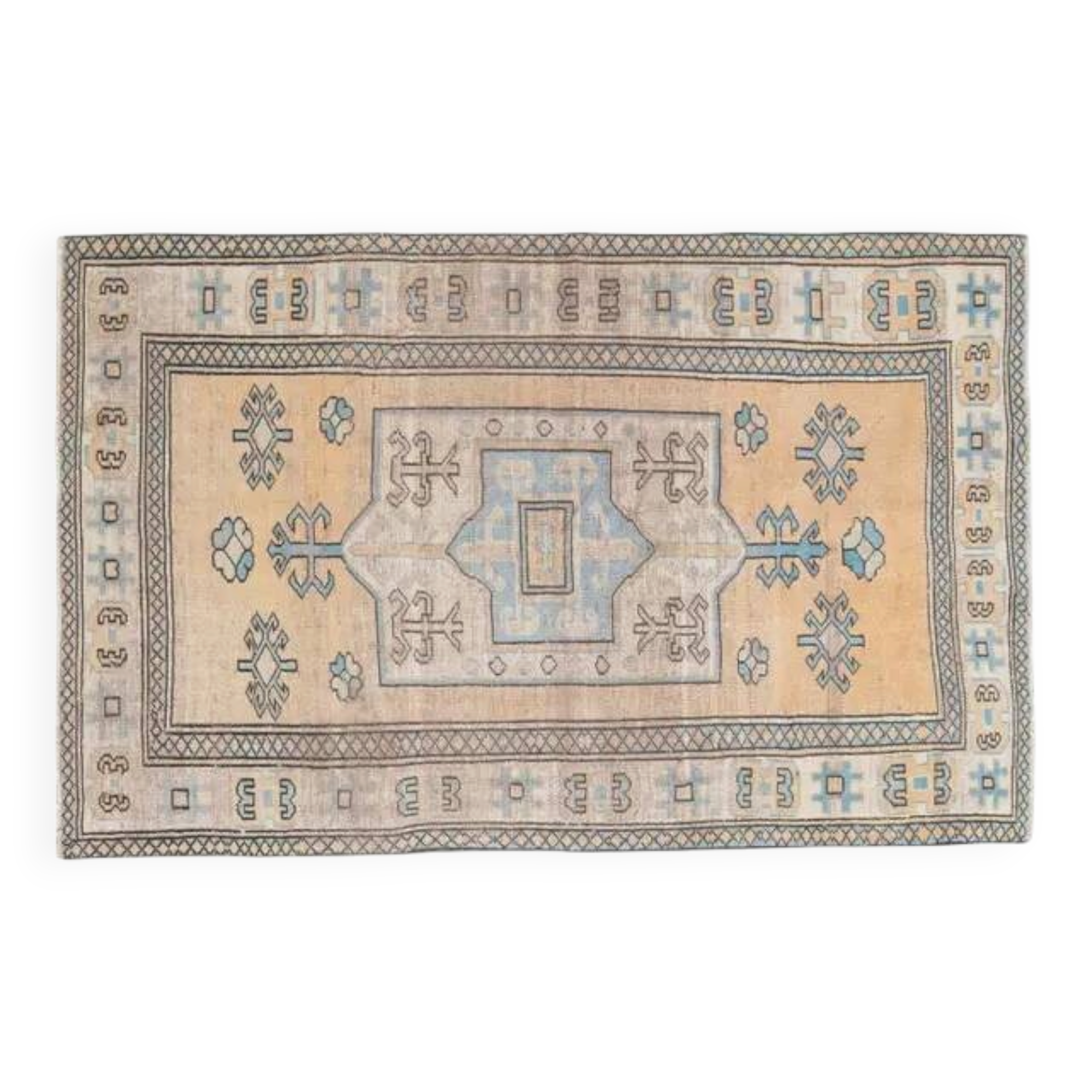 1970s Vintage Turkish Handmade Wool & Cotton Orange Area Rug 134x213