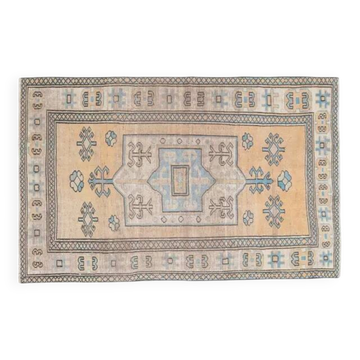 1970s Vintage Turkish Handmade Wool & Cotton Orange Area Rug 134x213