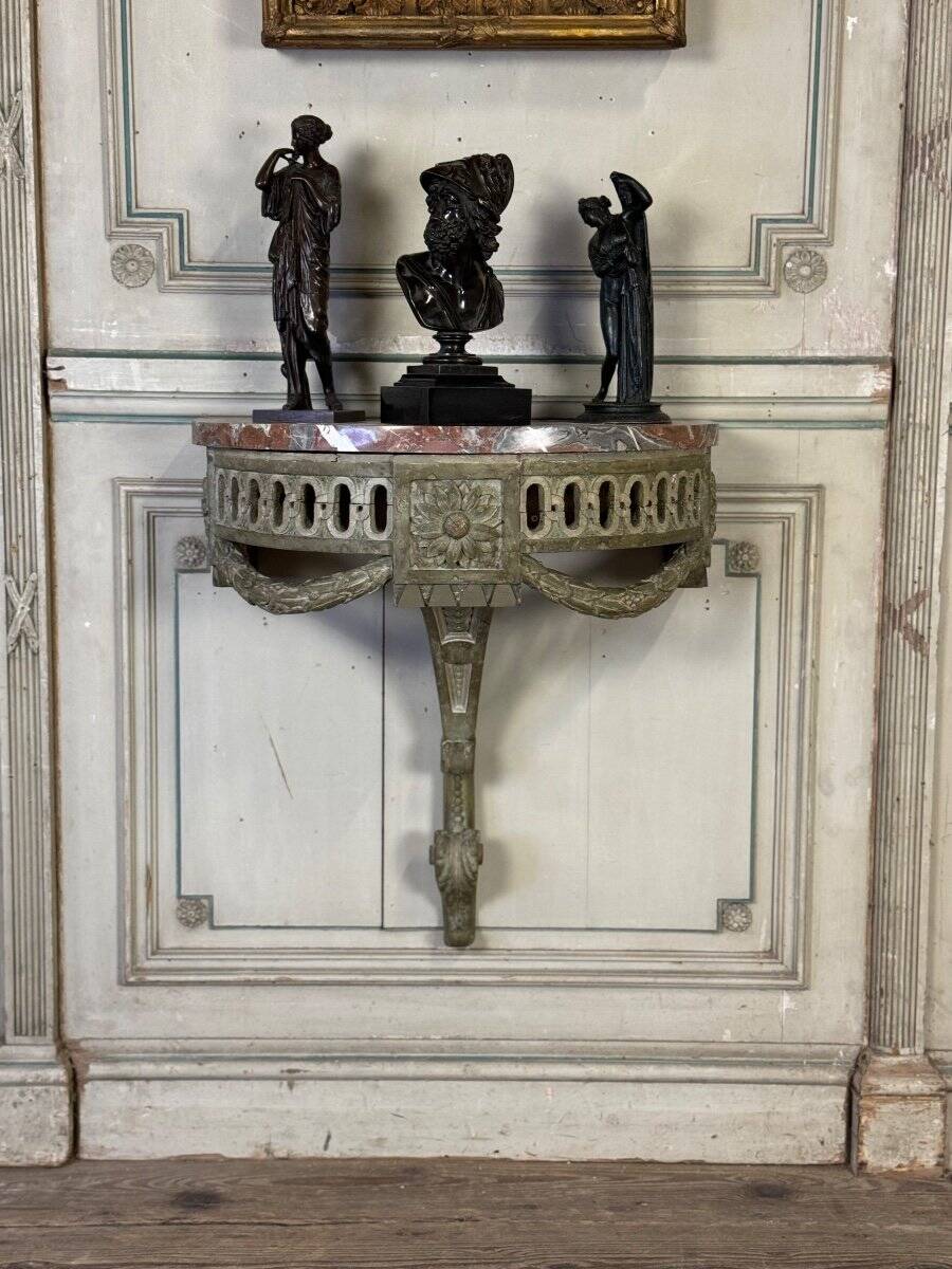 Carved Wood Wall Console, Green Shades of Patina, 18th Century