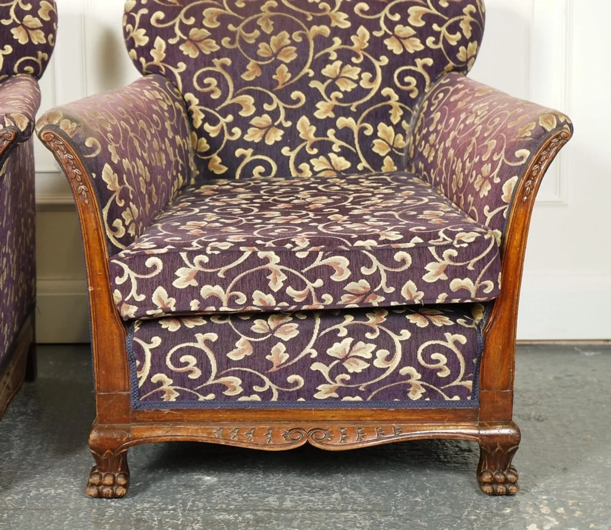 Victorian Fabric Sofa and Armchairs, Set of 3
