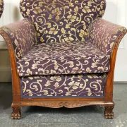 Victorian Fabric Sofa and Armchairs, Set of 3