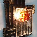 Vintage Italian brutalist wrought iron wall lamp by Albano Poli for Poliarte, set of 4.