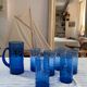 Service of blue blown glass lemonade, dotted pattern.