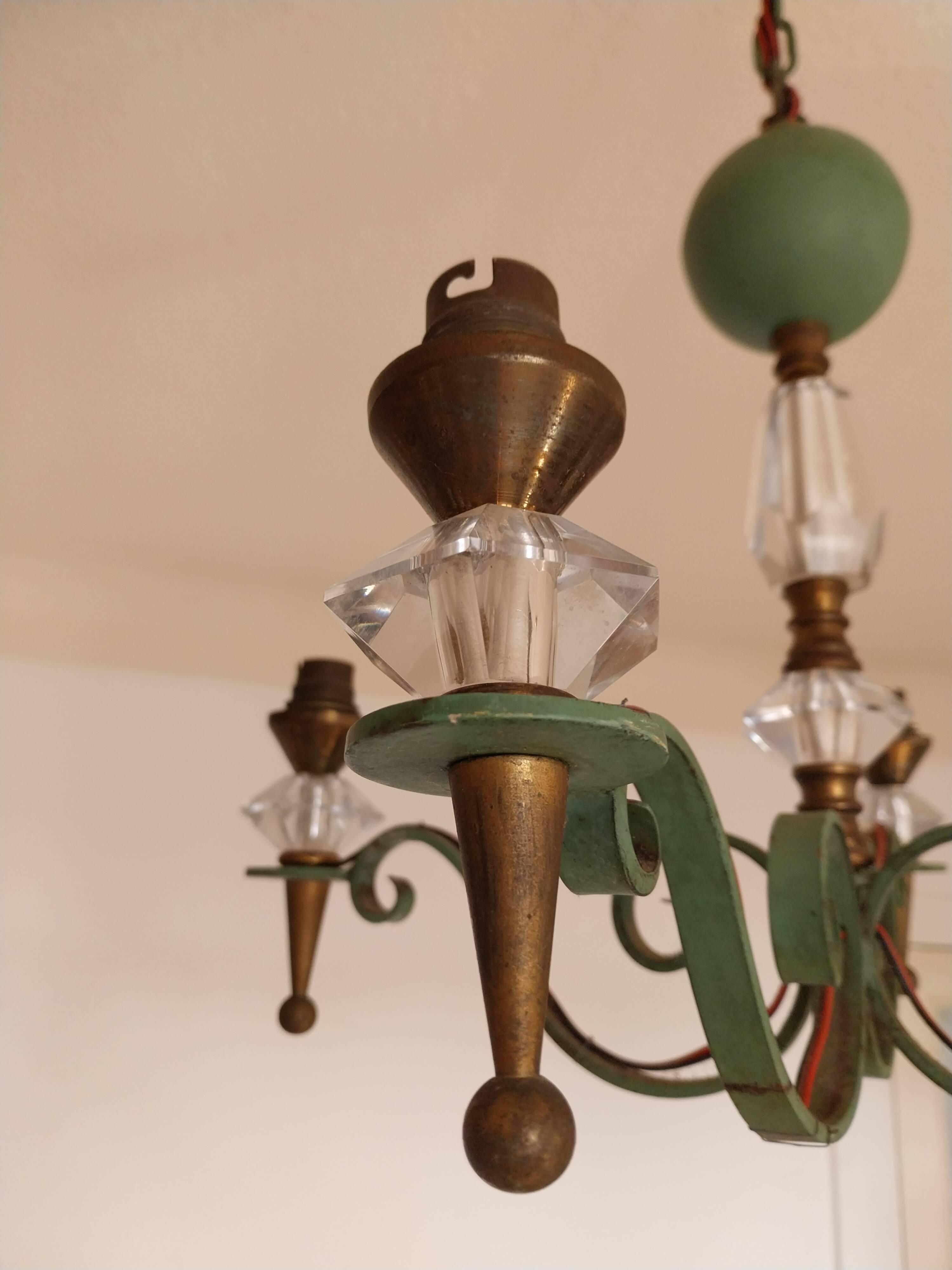 Lustre Art déco en fer forgé laiton et verre