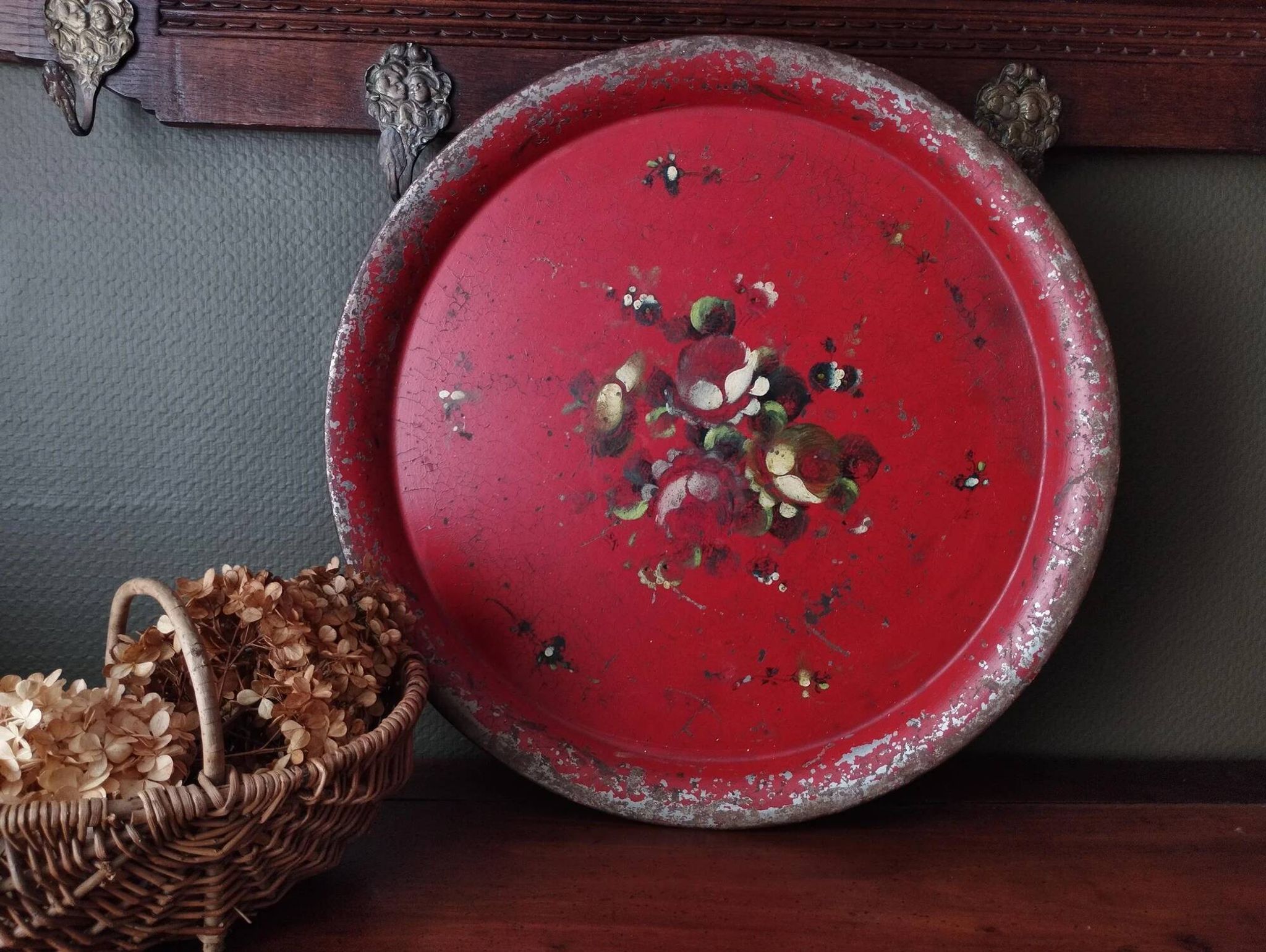 Very large Napoleon III tray in painted tin